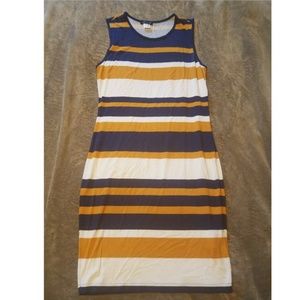 Navy, Gold, & White Striped Cotton Dress